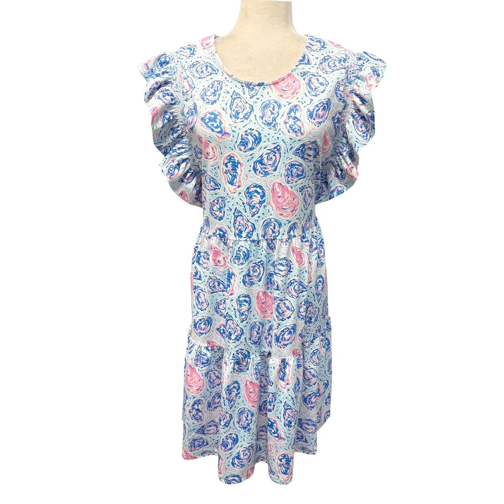 Womens S Tier Dress Abstract Coastal Watercolor Stretch Beachy Resortwear Multi